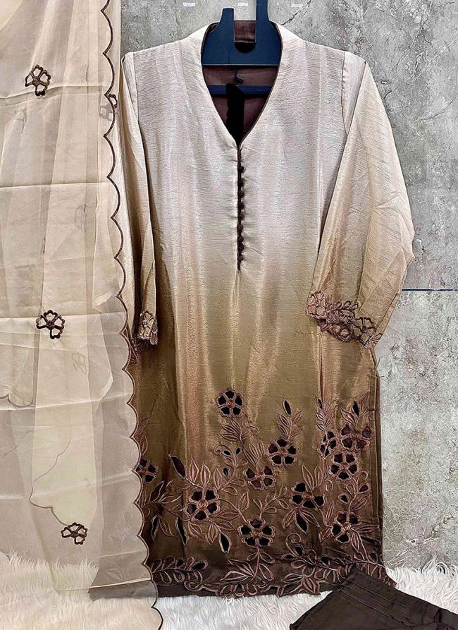 Chinnon Brown Party Wear Embroidery Work Readymade Pakistani Suit